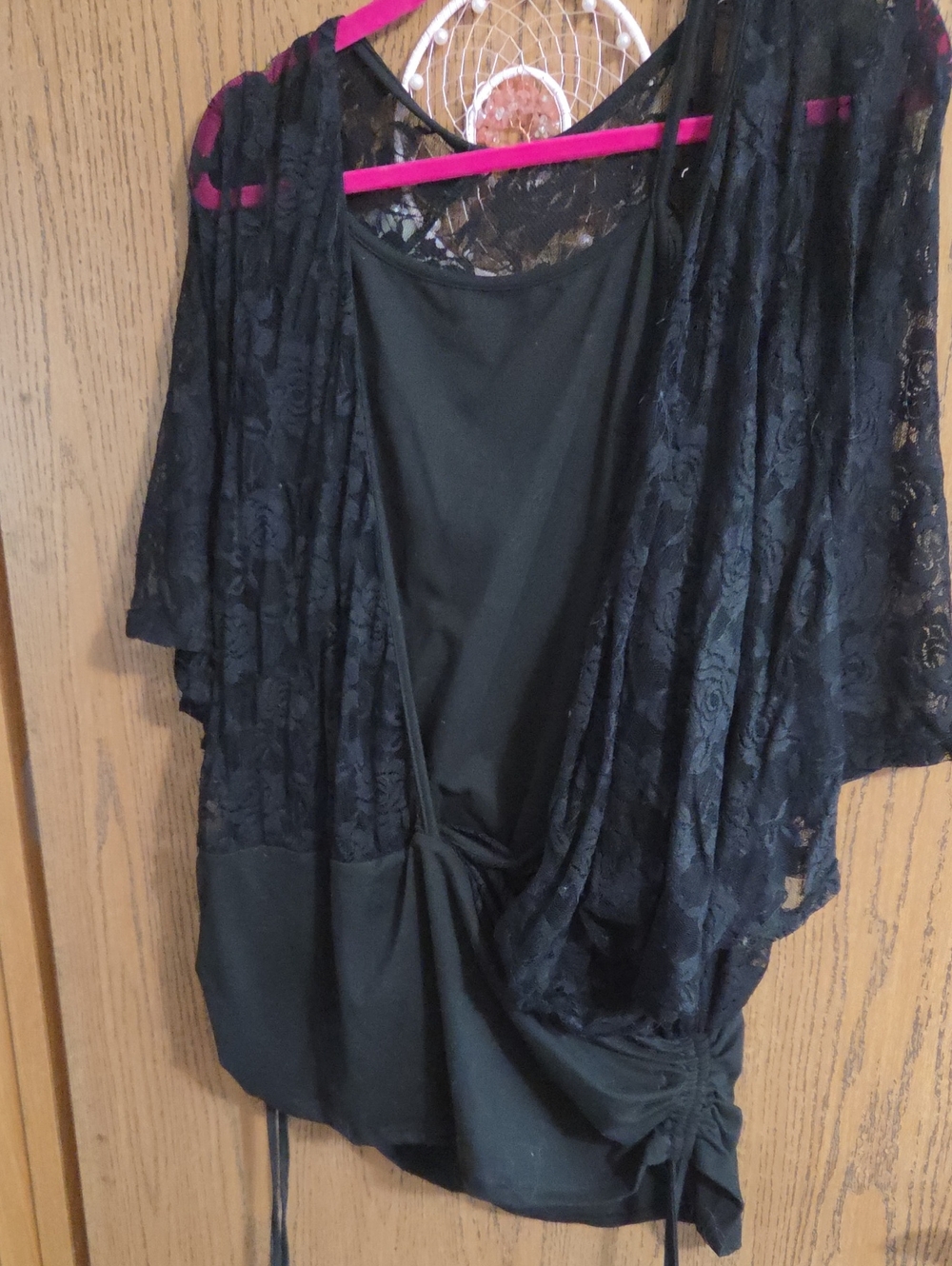 Black Lace Overlay Knot Front Top